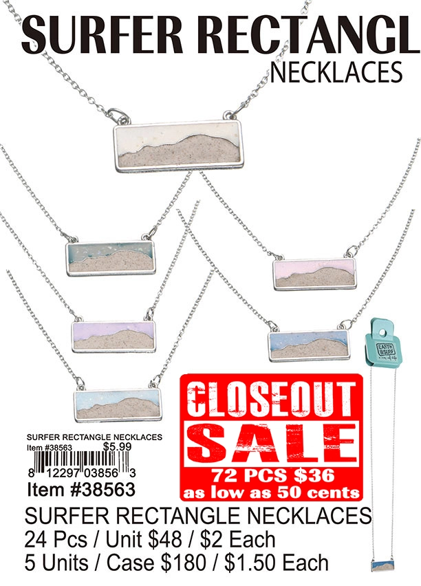 Surfer Rectangle Necklaces - Closeout 72 Pcs.